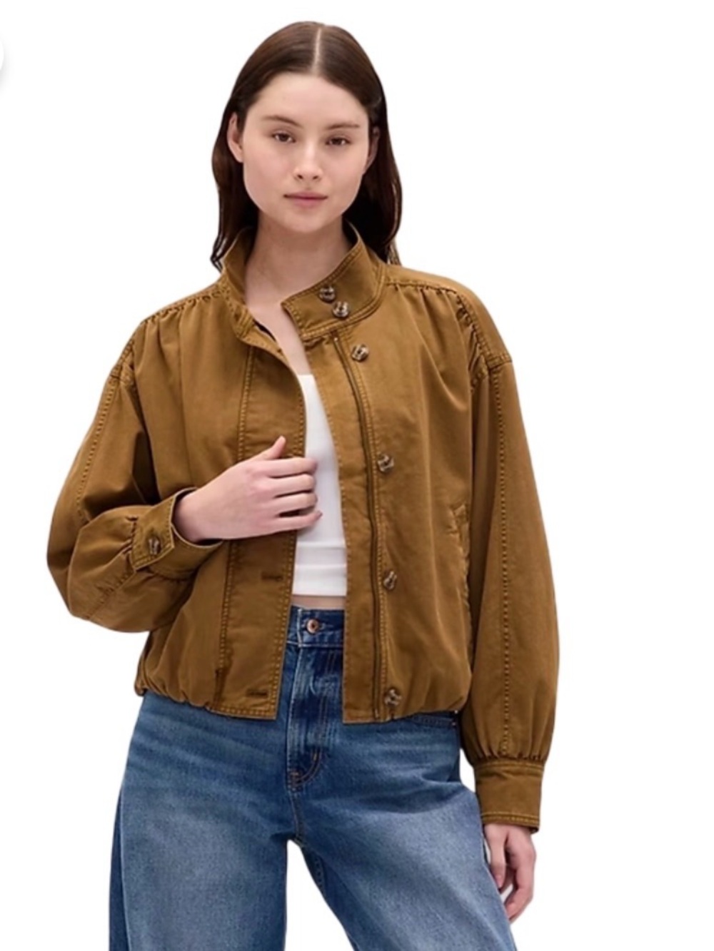 GAP Women's Utility Jacket in Camel Brown